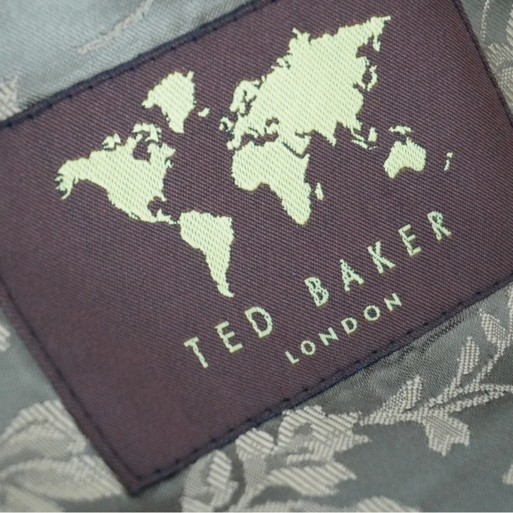 TED BAKER Brown Fuchsia Window Pane 100% Wool Sport Coat Velvet Elbow Collar 46R